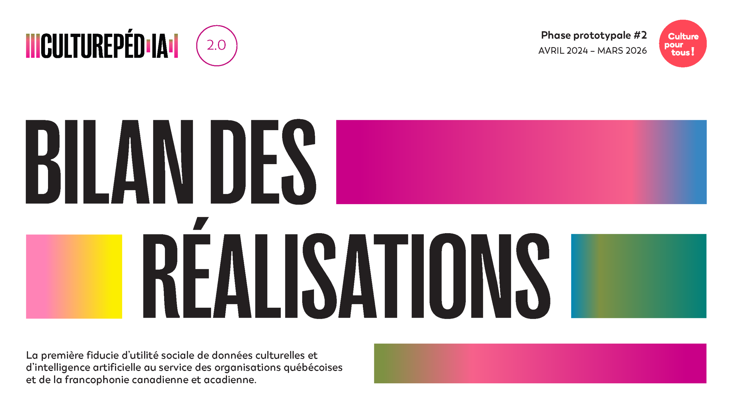Page couverture du rapport Bilan des réalisations de Culturepédia 2.0